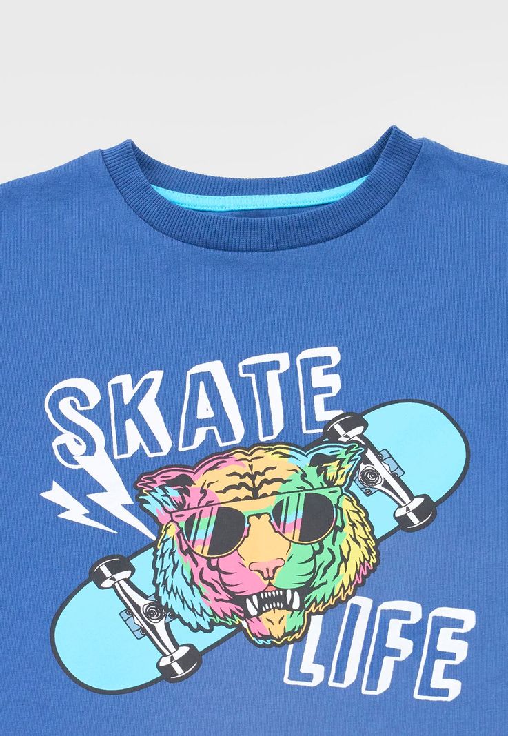 Polera Niño Kids M/C Print Fluor Azul Corona-2