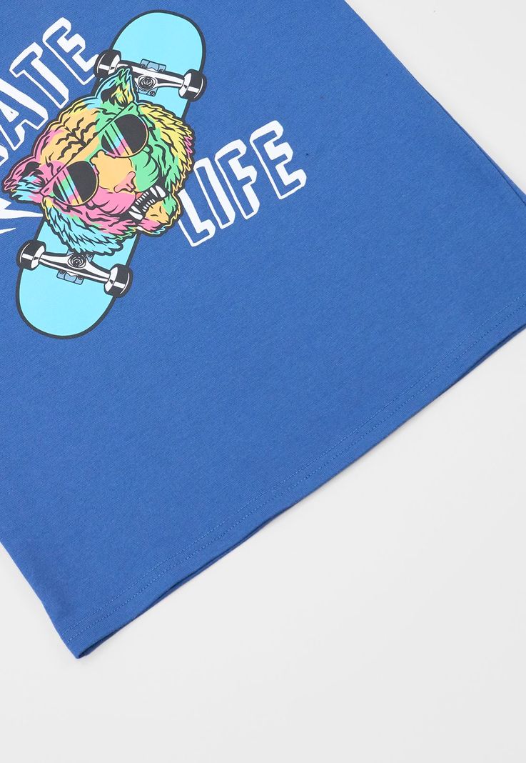 Polera Niño Kids M/C Print Fluor Azul Corona-3