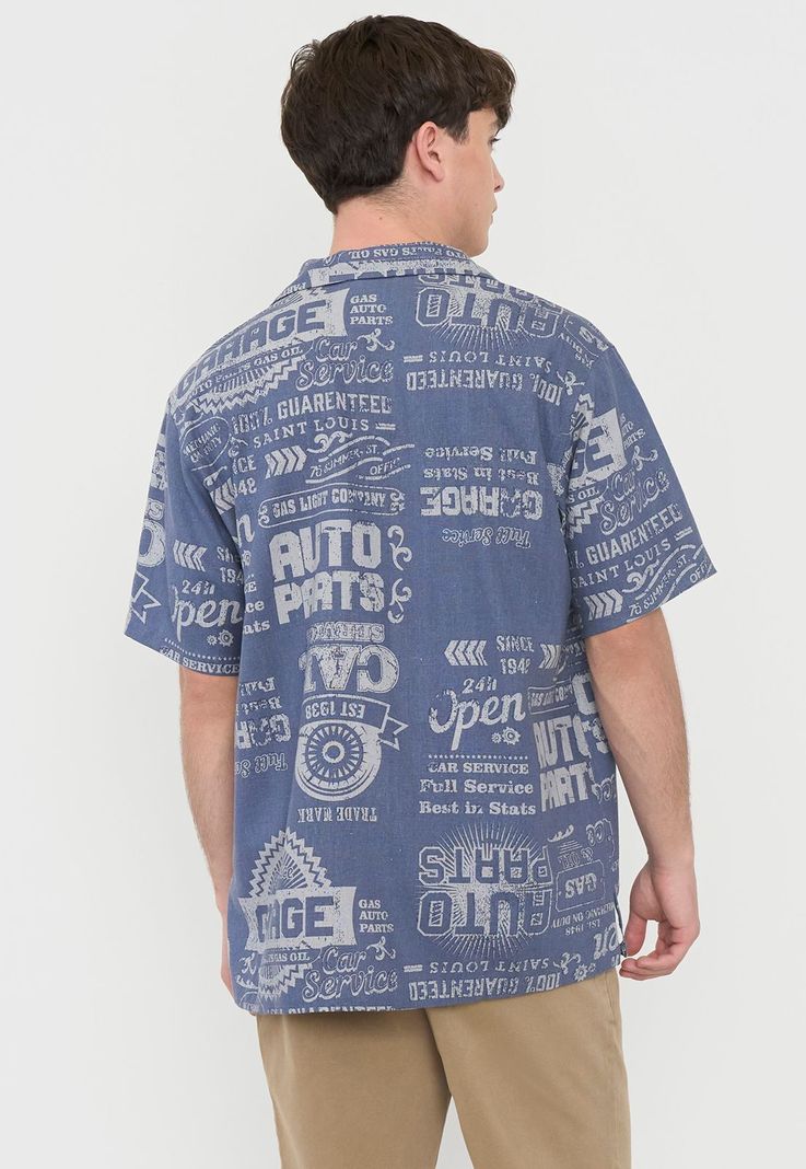 Guayabera Hombre Viscosa Lino Azul Corona-1