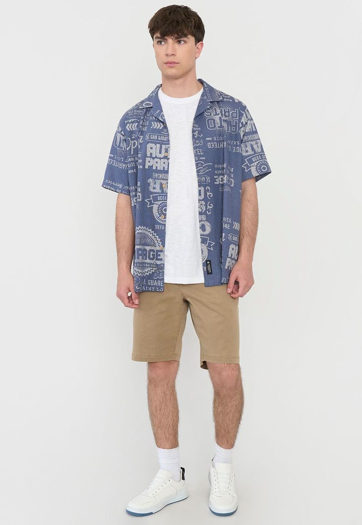 Guayabera Hombre Viscosa Lino Azul Corona-3