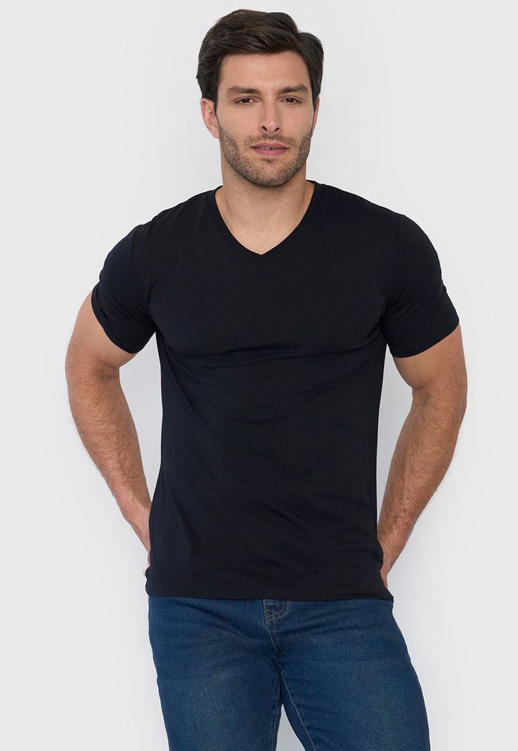 Polera Hombre V-Neck Negro Corona-0
