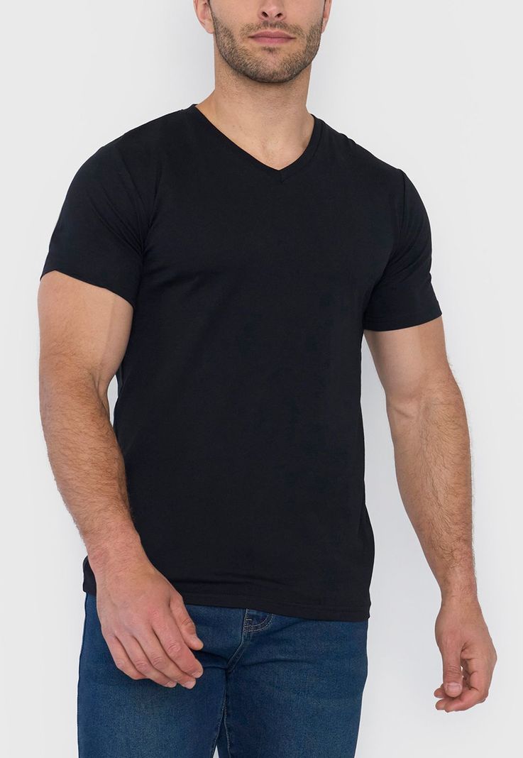 Polera Hombre V-Neck Negro Corona-2