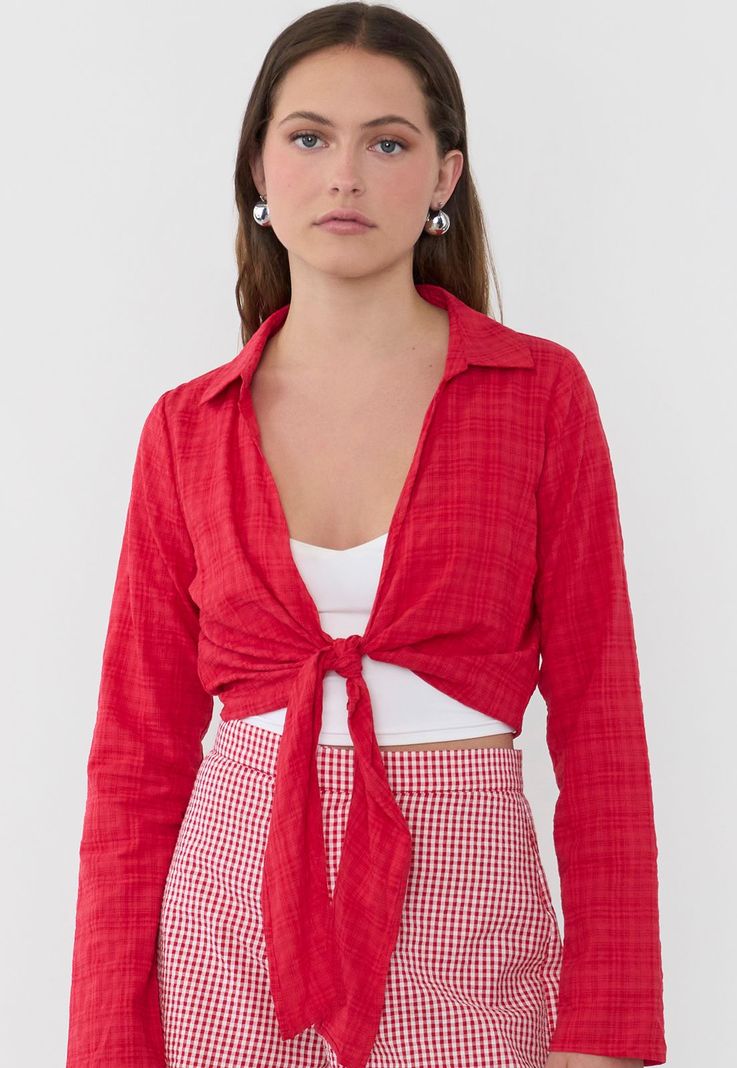 Blusa Mujer Camisera Amarras Rojo Corona-2