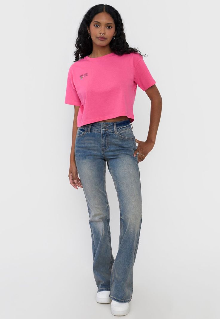 Polera Mujer Fun Manga Corta Crop Fucsia Corona-3