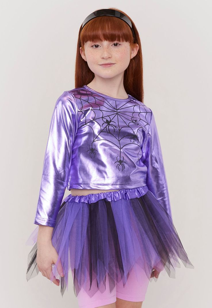 Polera Disfraz Metalizada Morado Corona-0