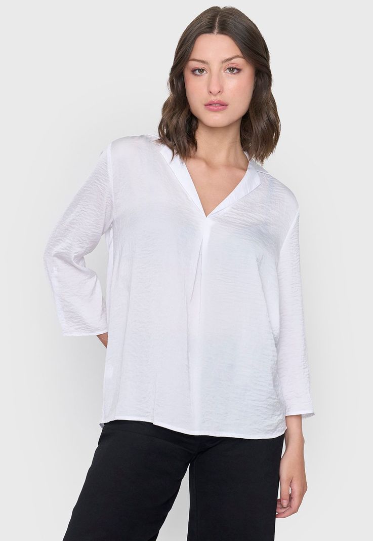 Blusa Mujer Cuello Camisero M/L Blanco Corona-0