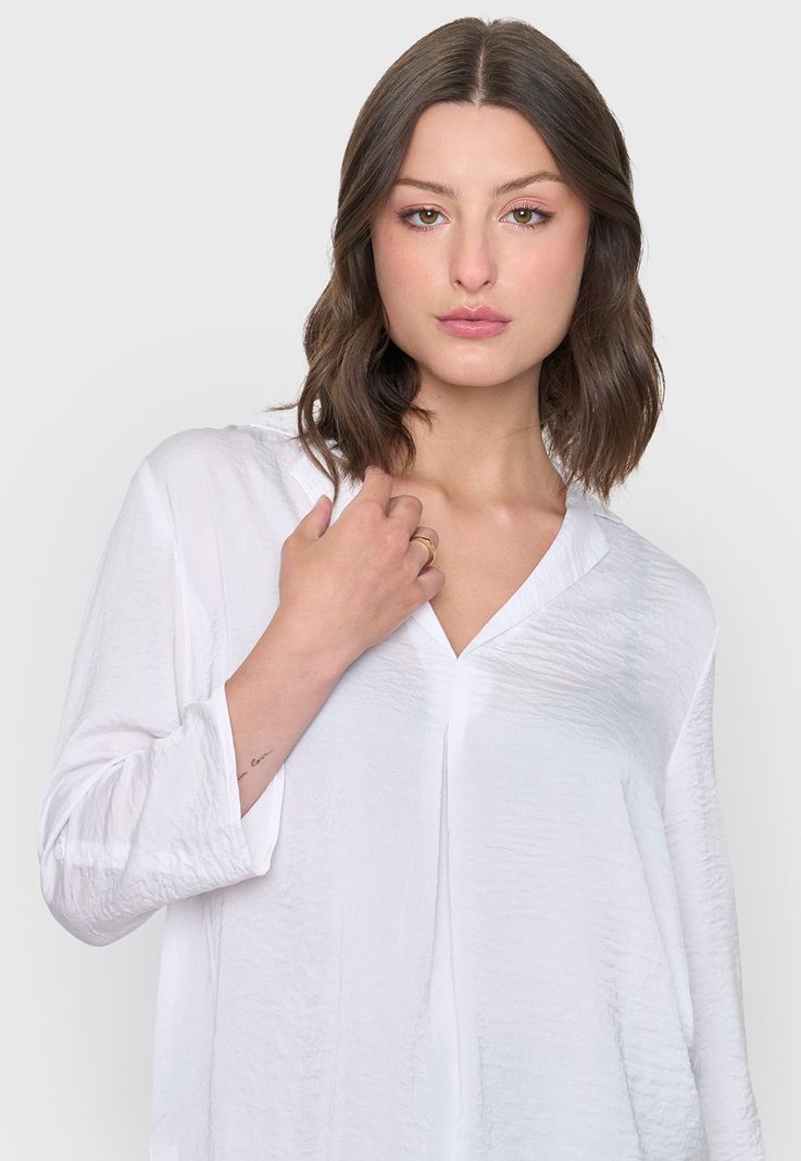 Blusa Mujer Cuello Camisero M/L Blanco Corona-2