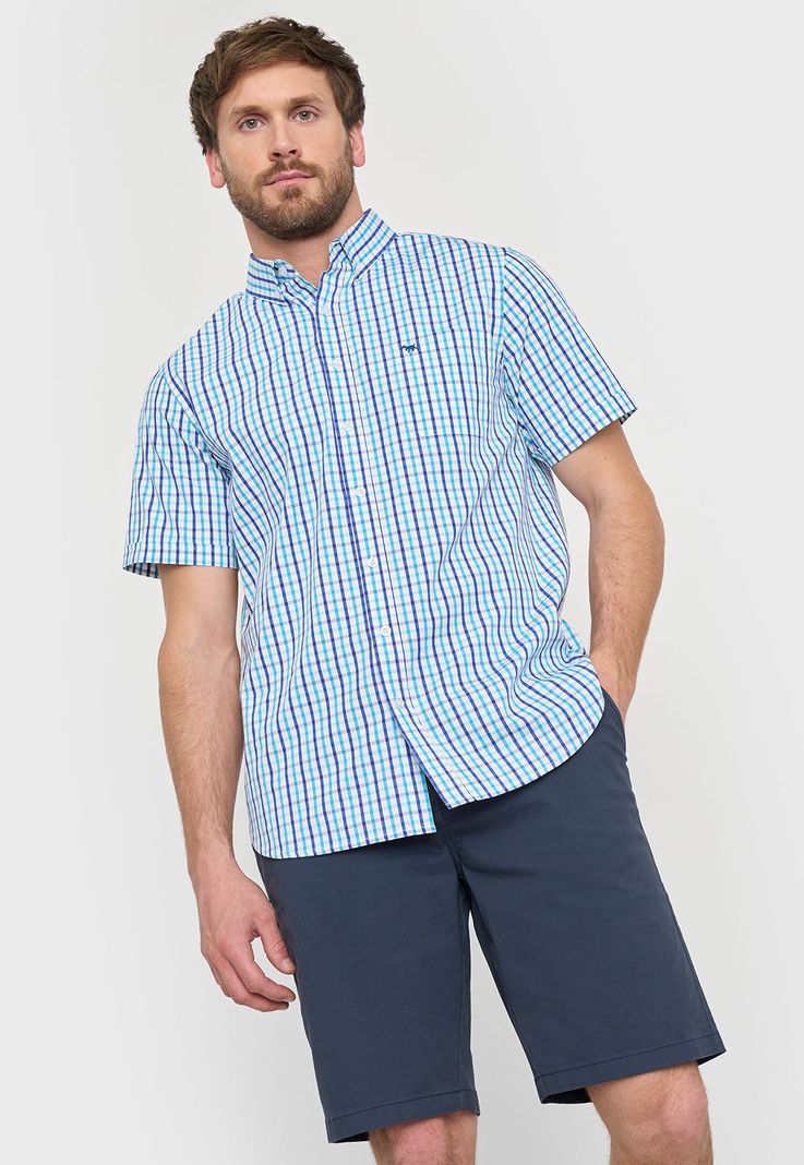 Bermuda Hombre Bolsillo Chino Azul Liso Corona-0