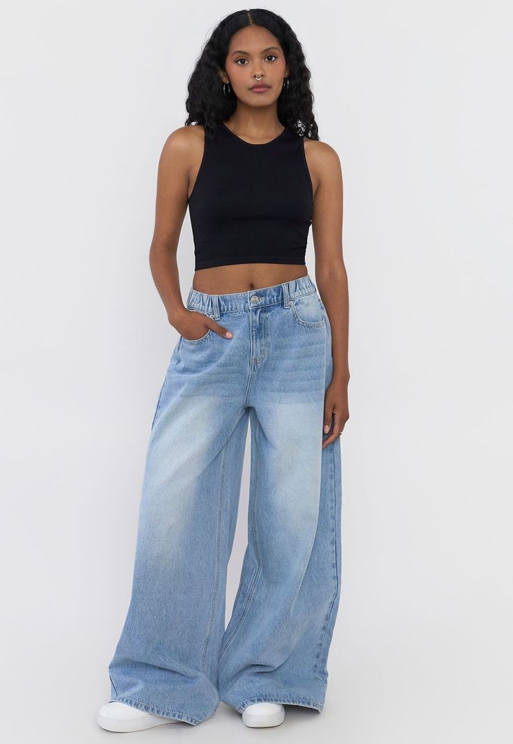 Jeans Mujer Extra Wide Leg Fit Azul Claro Corona-0