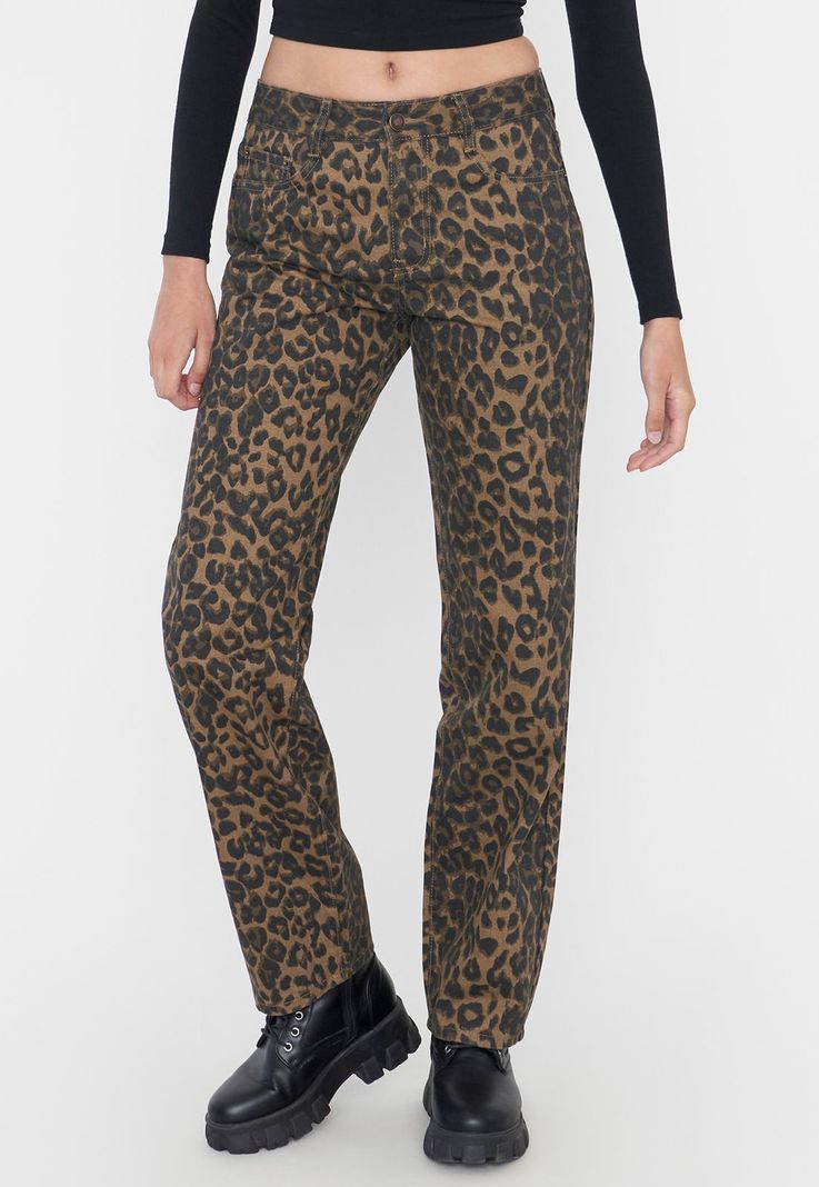 Pantalón Mujer Straight Fit Animal Print Café Corona-1