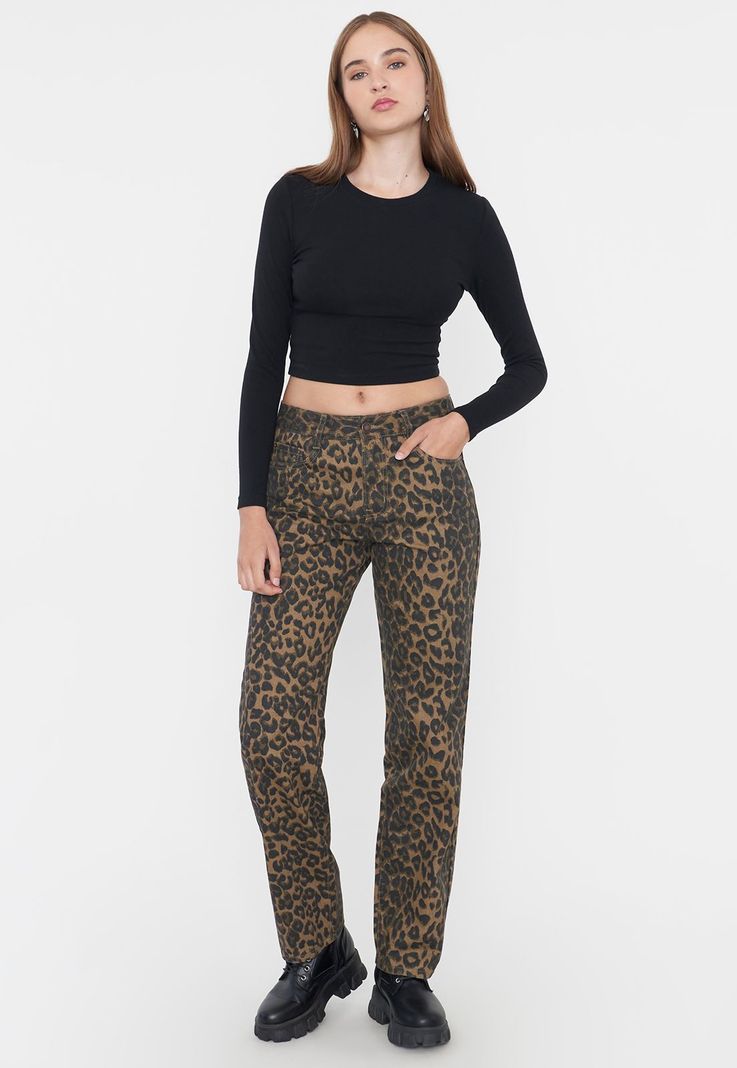 Pantalón Mujer Straight Fit Animal Print Café Corona-3