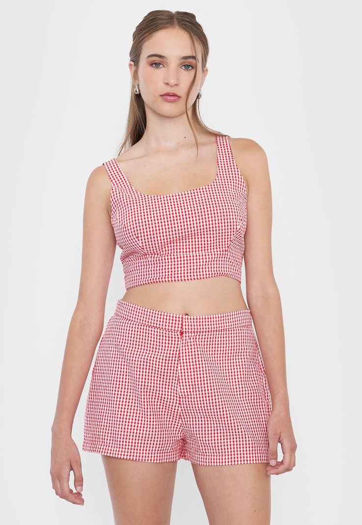Blusa Mujer Crop Sin Mangas Rojo Corona-0