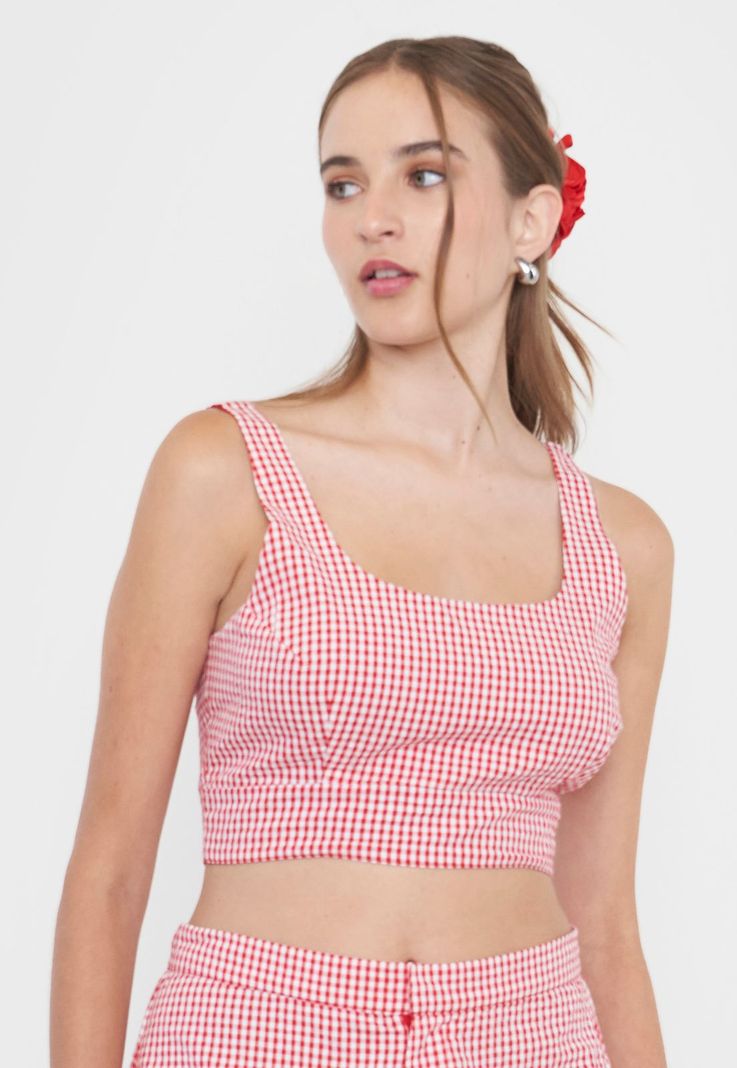 Blusa Mujer Crop Sin Mangas Rojo Corona-2