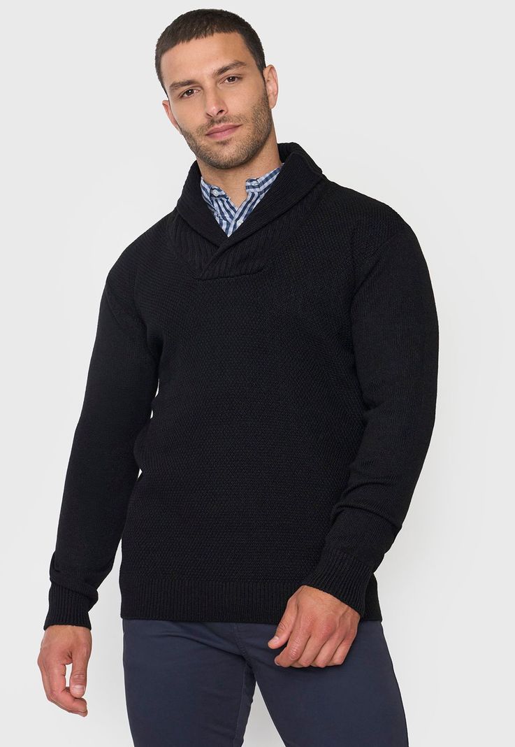Tejido Hombre Cuello Shawl Negro Corona-0