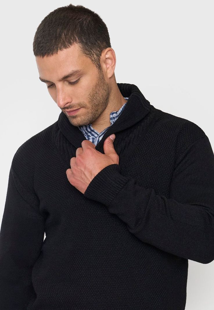 Tejido Hombre Cuello Shawl Negro Corona-2