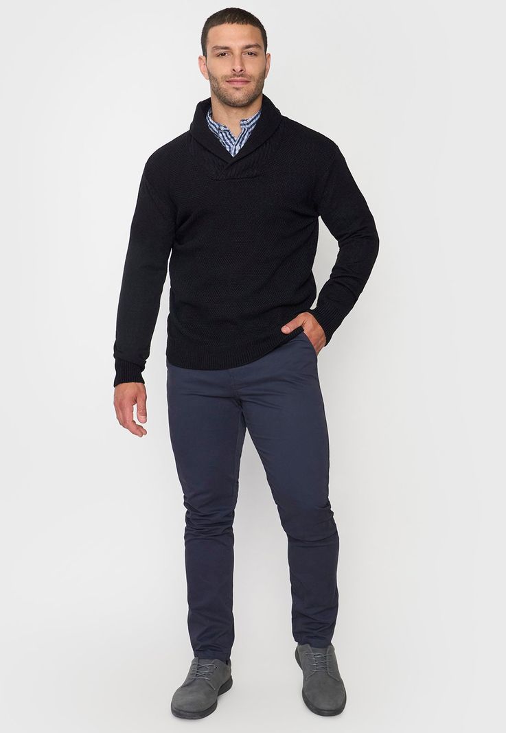 Tejido Hombre Cuello Shawl Negro Corona-3