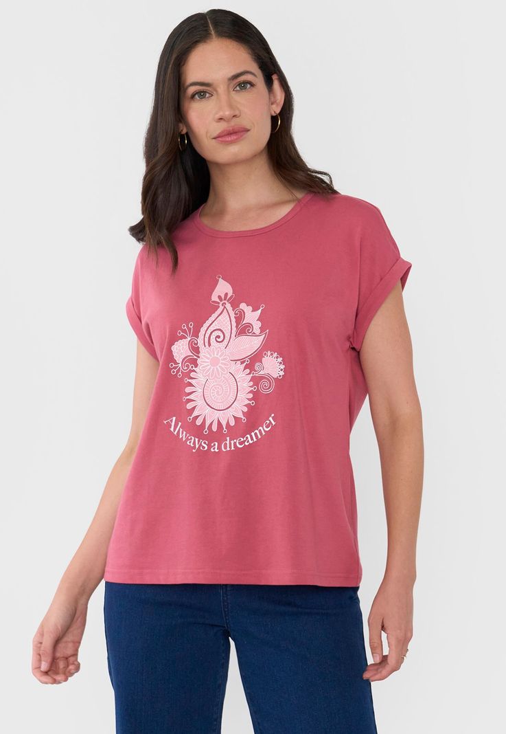 Polera Mujer Rosado M/C Focal Print Corona-0