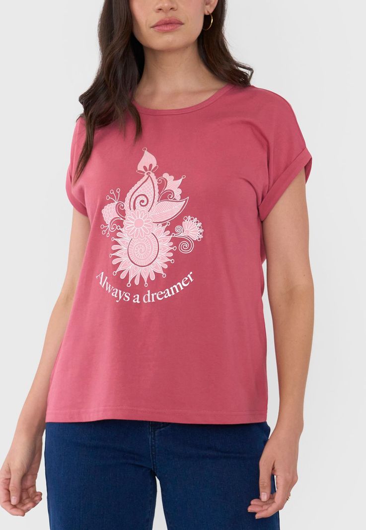 Polera Mujer Rosado M/C Focal Print Corona-2