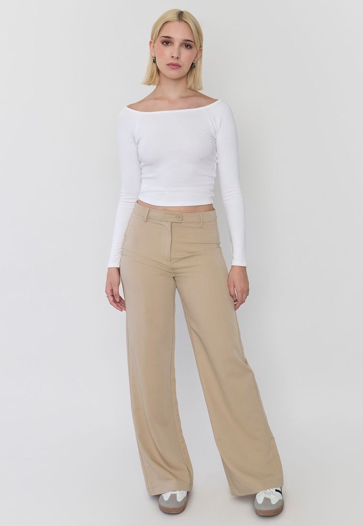 Pantalón Mujer Beige Sastrero Liso Corona-0