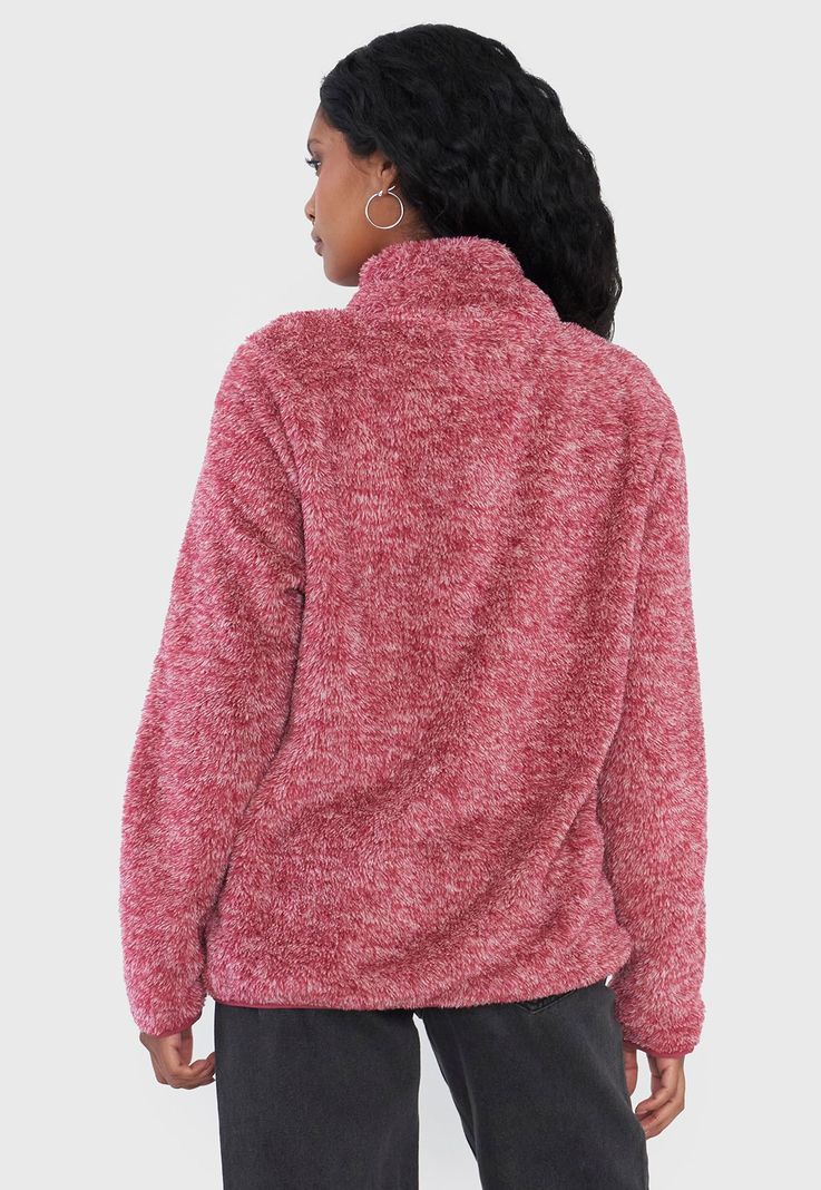 Polerón Mujer Peludo Burdeo Half Zipper Corona-1