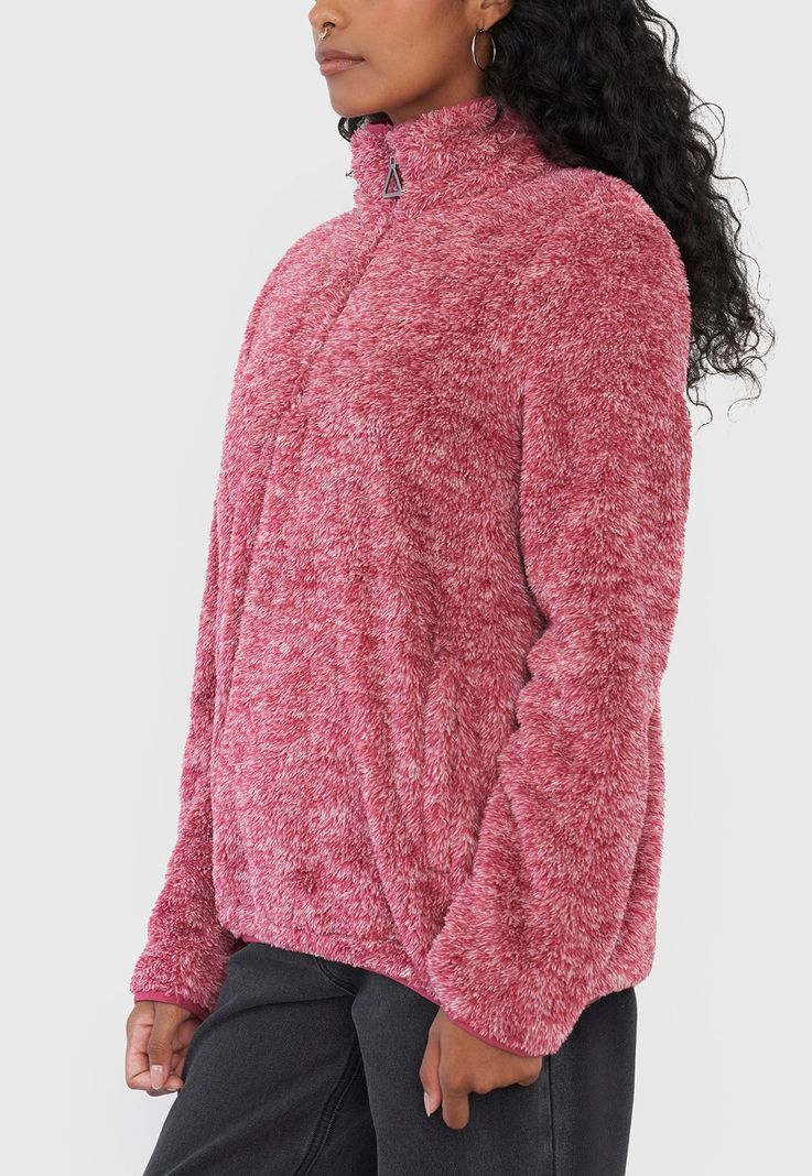Polerón Mujer Peludo Burdeo Half Zipper Corona-2