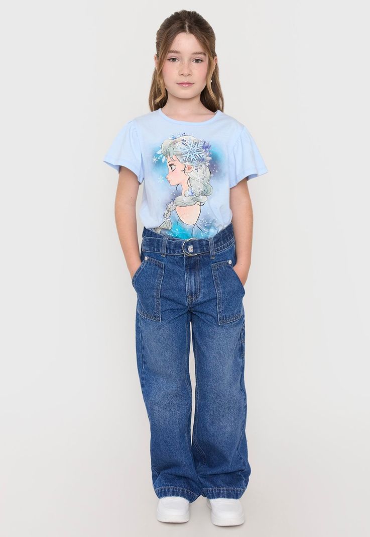 Polera Niña Kids MC Vuelos Elsa Frozen Celeste Corona-3