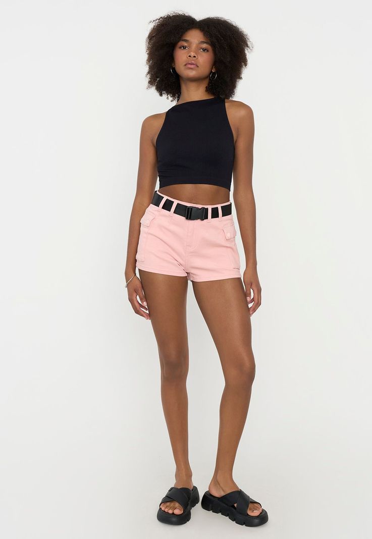 Short Mujer Cargo Cinturón Rosado Corona-0