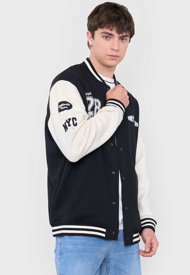 Polerón Hombre Bomber College Color Negro Corona-2