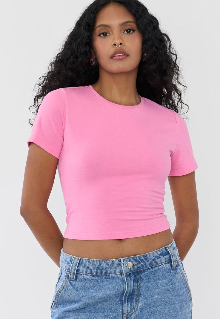 Polera Mujer Crop M/C Esencial Rosado Corona-2