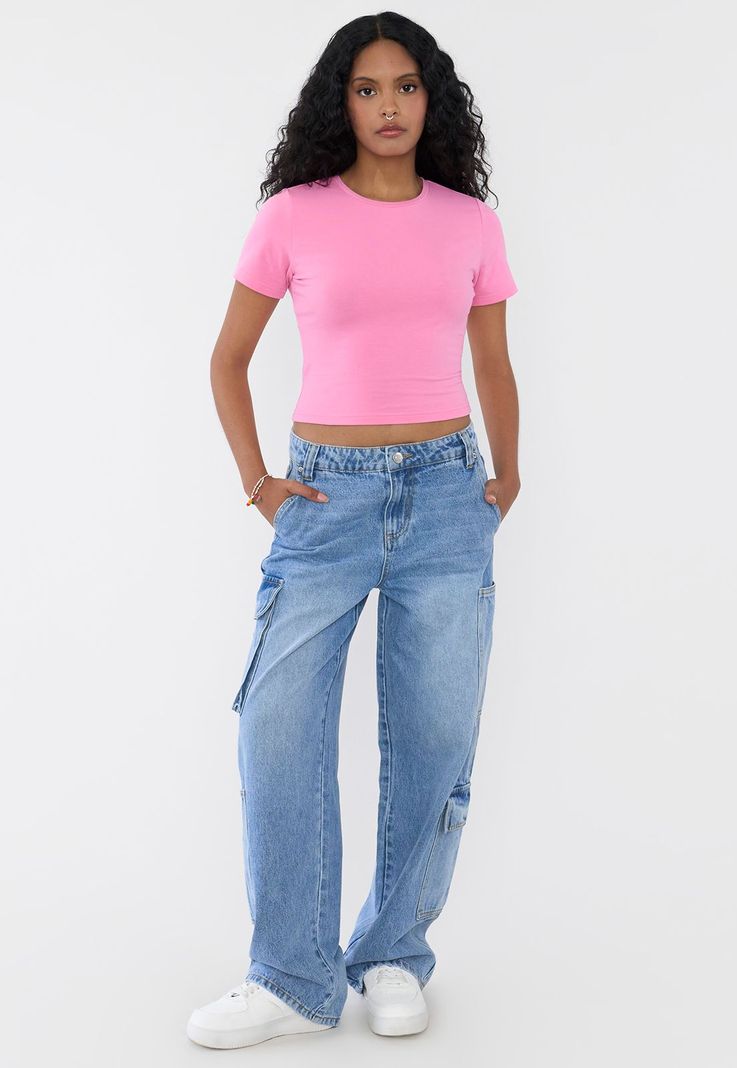 Polera Mujer Crop M/C Esencial Rosado Corona-3