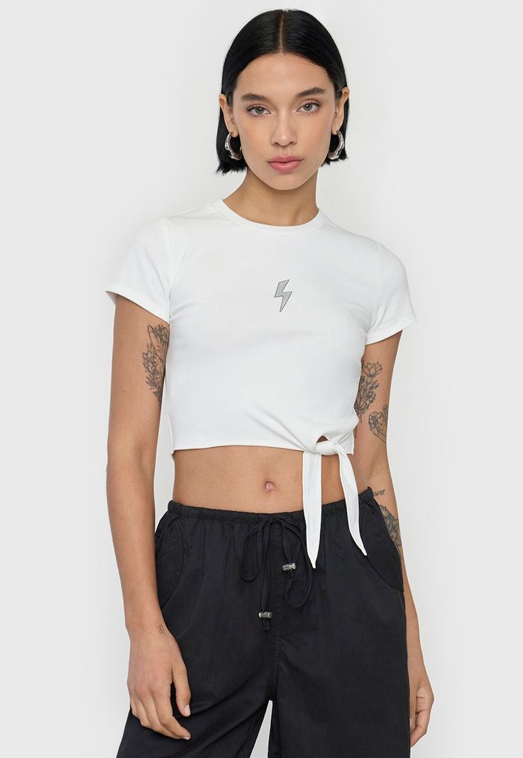 Polera Mujer Manga Corta Nudo Blanco Corona-0