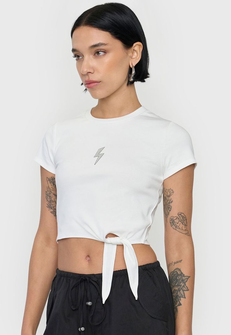 Polera Mujer Manga Corta Nudo Blanco Corona-2