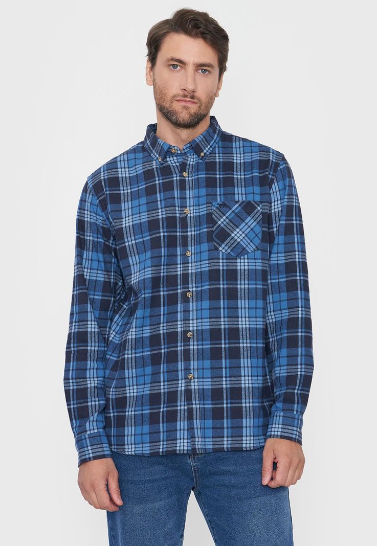 Camisa Hombre Franela Azul Corona-0