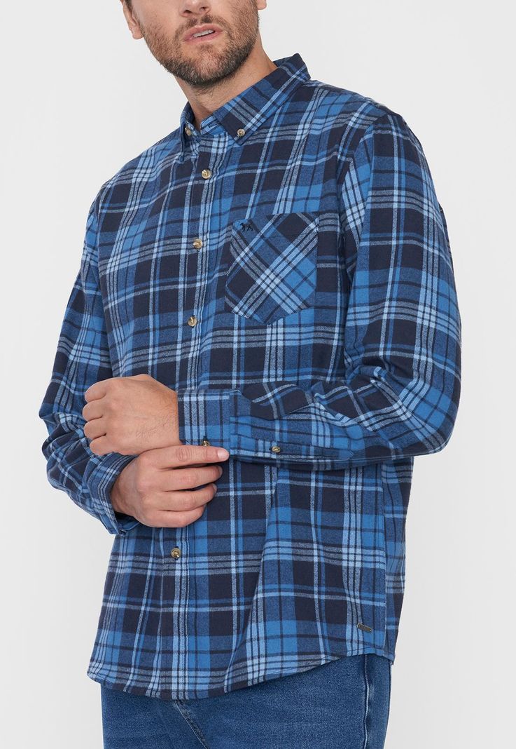 Camisa Hombre Franela Azul Corona-2