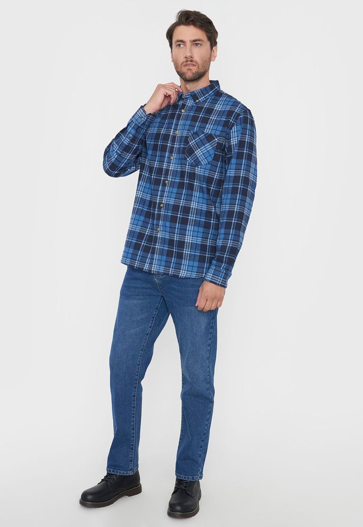 Camisa Hombre Franela Azul Corona-3