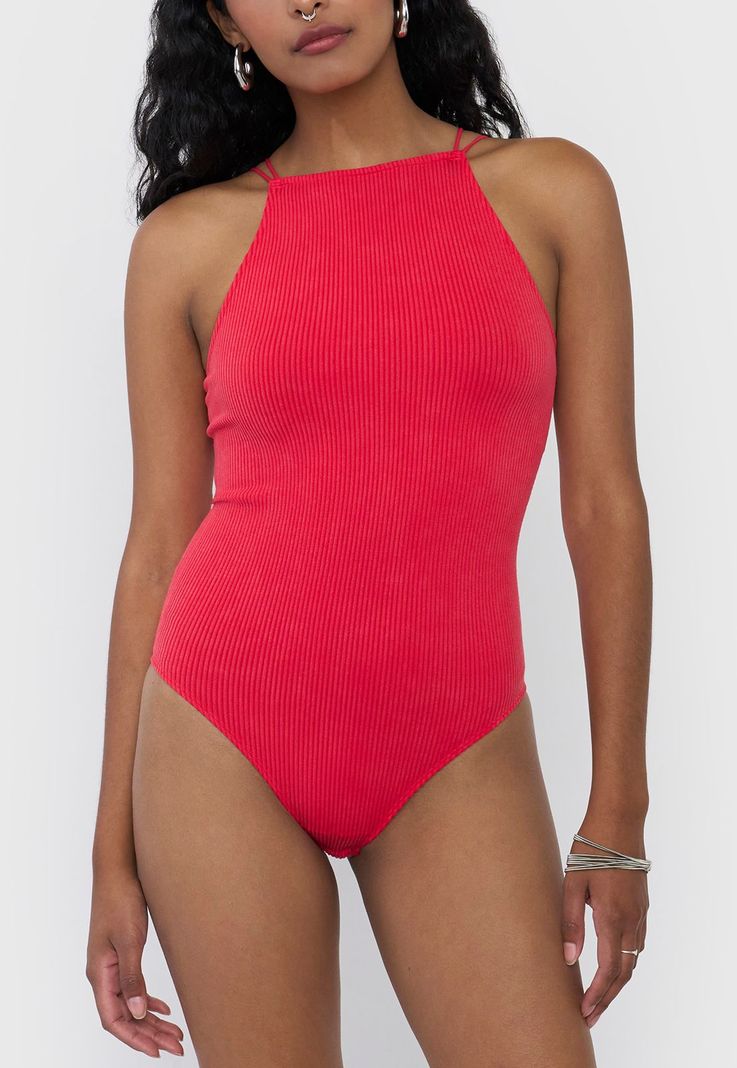 Body Mujer Halter Sin Mangas Rojo Corona-2