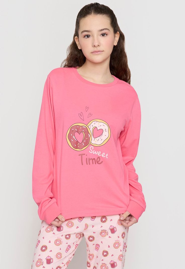 Pijama Niña Teen ML Largo Rosado Corona-2