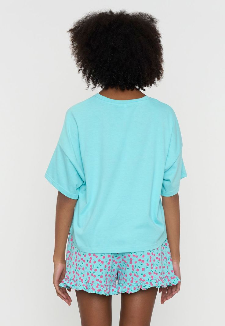 Pijama Mujer Corto Oversize Vuelos Menta Guindas Corona-1