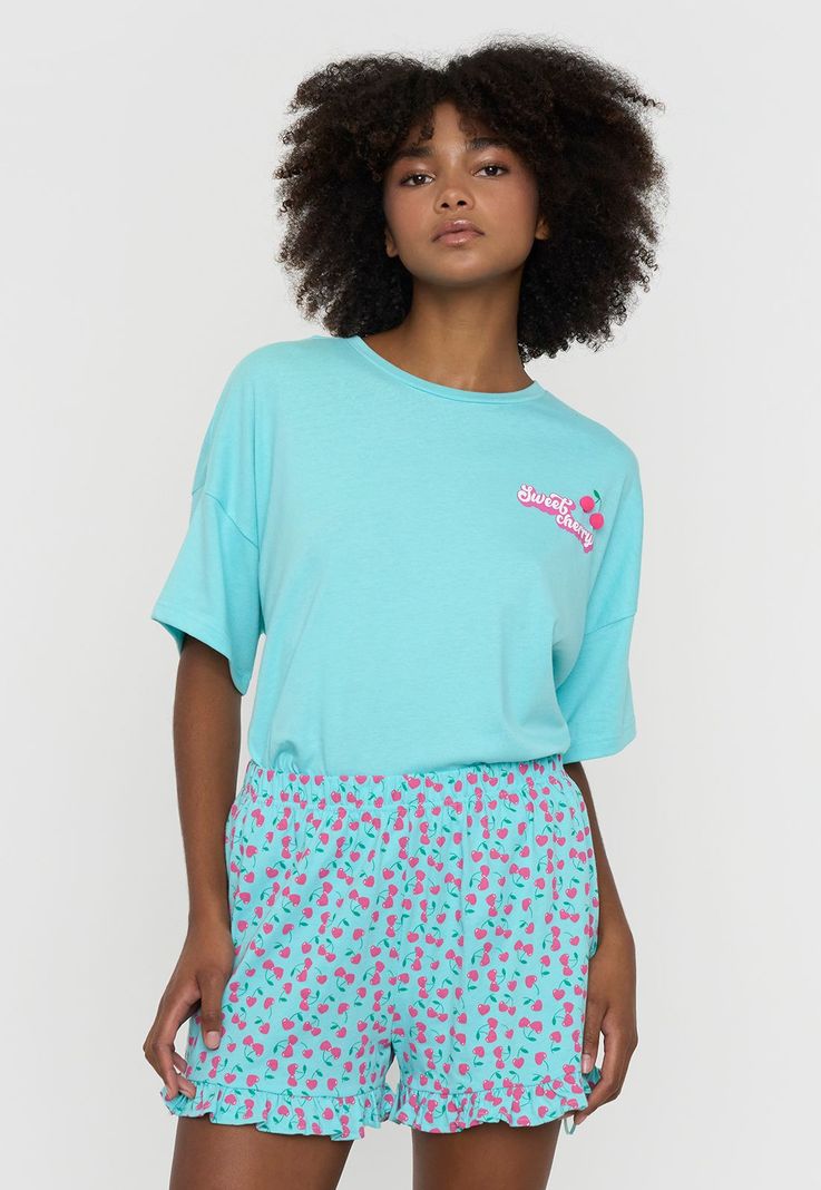 Pijama Mujer Corto Oversize Vuelos Menta Guindas Corona-2