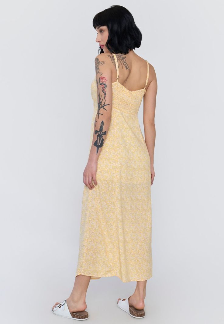 Vestido Mujer Largo Amarras Pecho Amarillo Corona-1