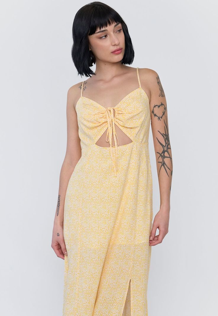 Vestido Mujer Largo Amarras Pecho Amarillo Corona-2