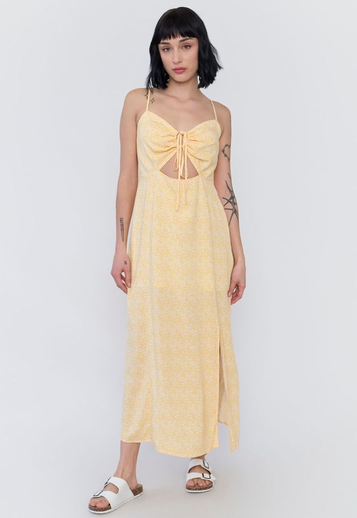 Vestido Mujer Largo Amarras Pecho Amarillo Corona-3