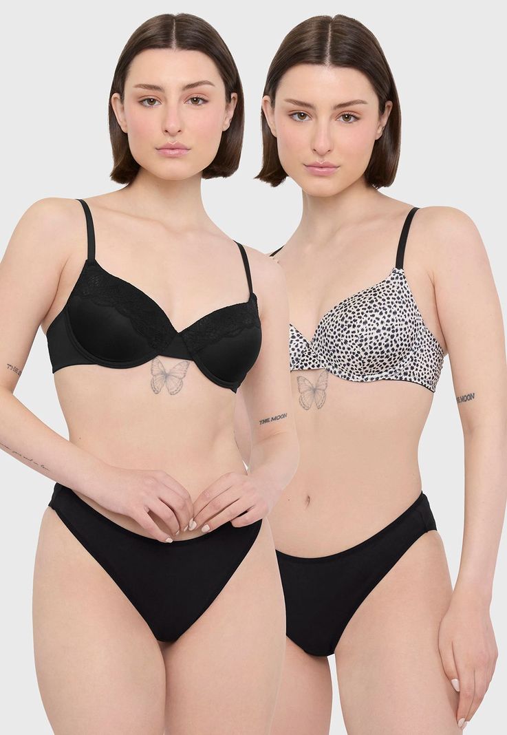 Sostén Mujer Bipack Copa B Blanco Animal Print Corona-0