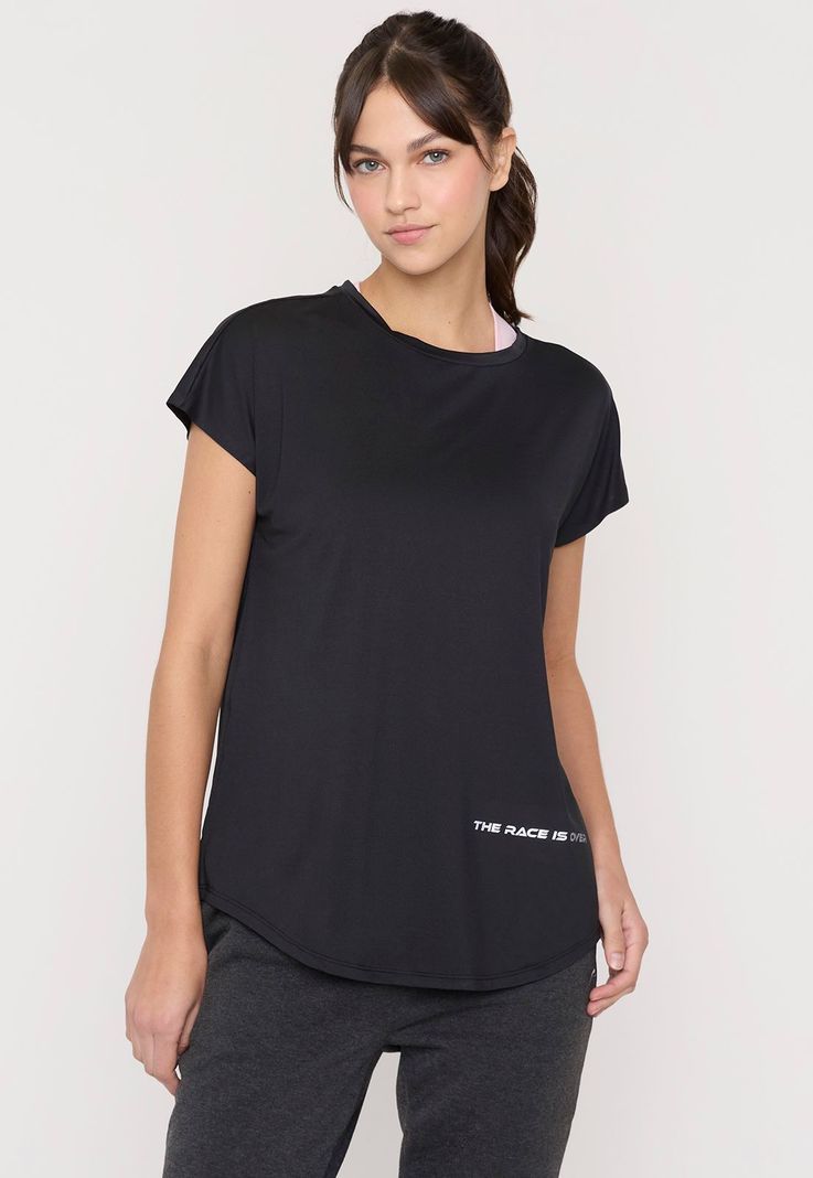Polera Mujer Deportiva Color Negro Melange Corona-0