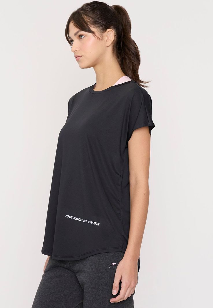 Polera Mujer Deportiva Color Negro Melange Corona-2