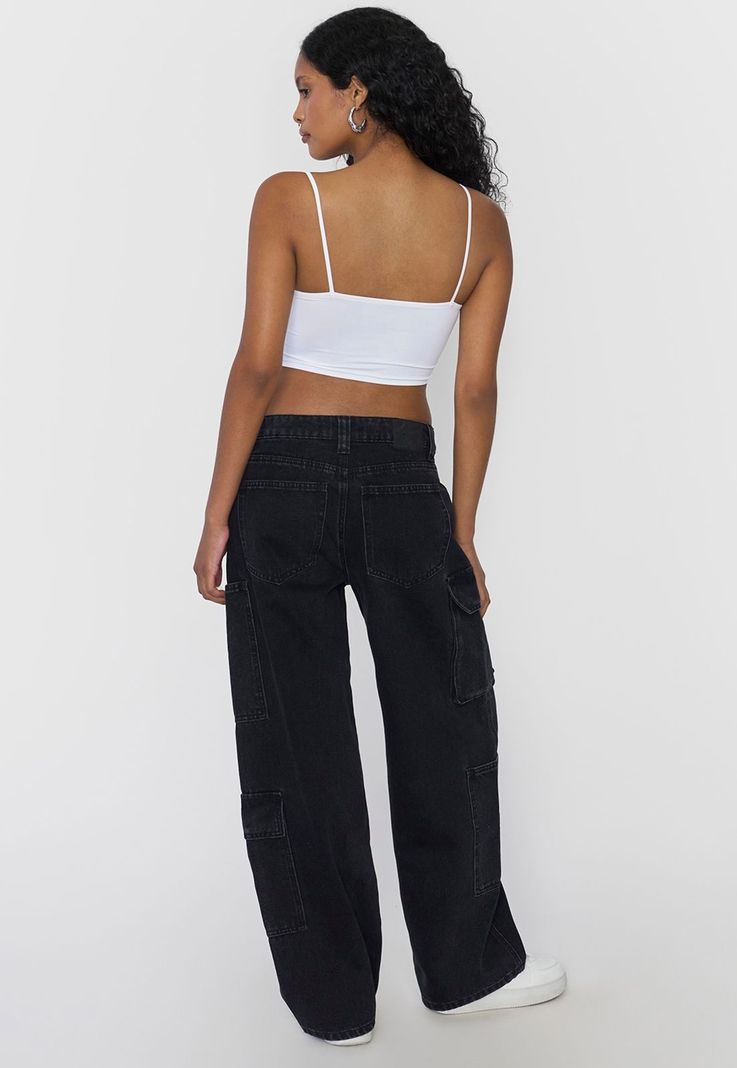 Jeans Mujer Straight Fit Full Cargo Negro Corona-2
