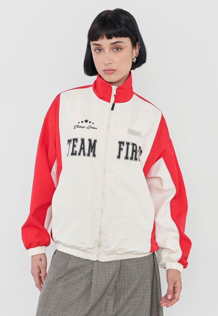Chaqueta Mujer Bicolor Ecru/Rojo Corona-1