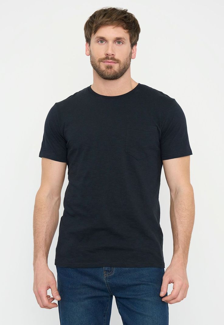 Polera Hombre Slub Pocket Negro Corona-1