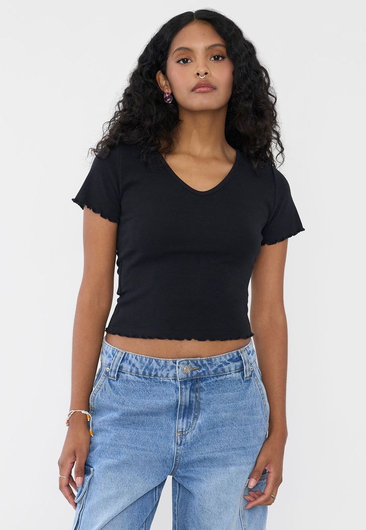 Polera Mujer Manga Corta Lisa Negro Corona-0
