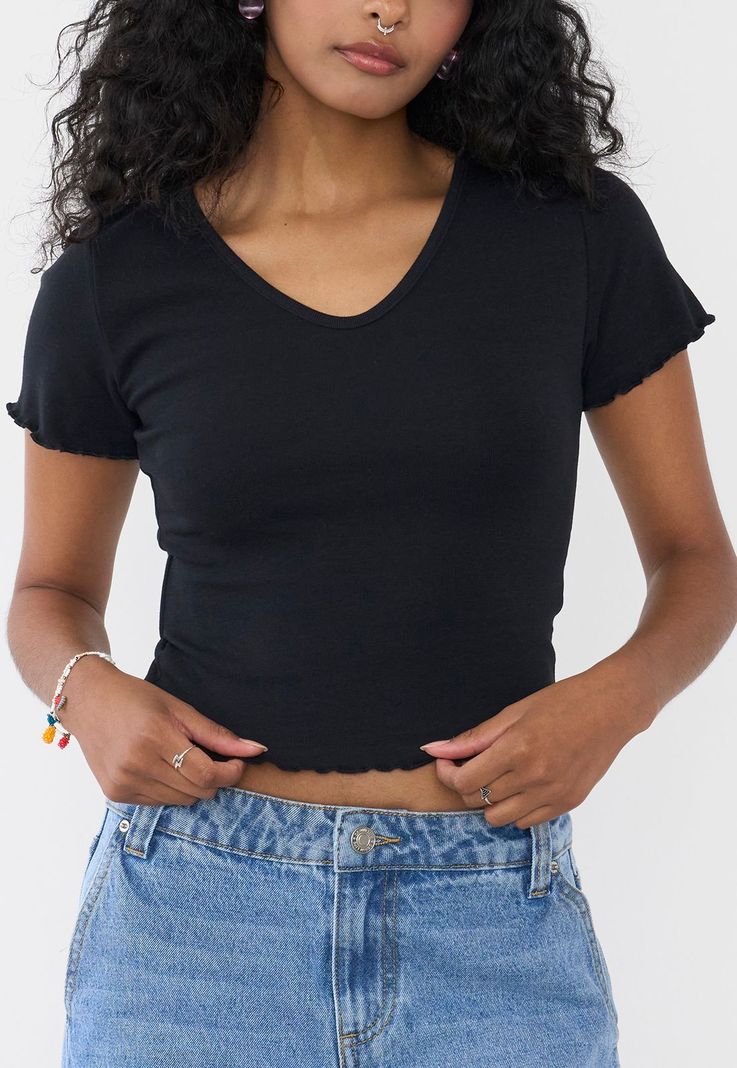 Polera Mujer Manga Corta Lisa Negro Corona-2